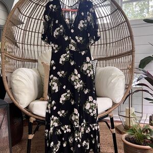 Reformation Black Floral Maxi Sexy Summer Fall Dress size 6